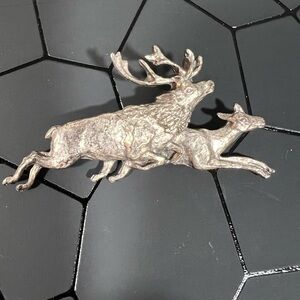 Vintage Buck/Stag and Doe Pewter Brooch- Deer, Outdoor, Wildlife